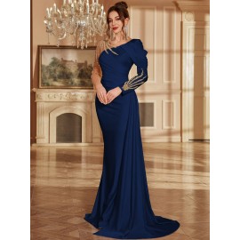 Women's Formal Evening gown - V-Neck Long Formal dress with Zipper back, Elegant Mermaid Party, Wedding, State Gala - Machine Washable Formal Attire in Bright Pink