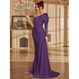 Women's Formal Evening gown - V-Neck Long Formal dress with Zipper back, Elegant Mermaid Party, Wedding, State Gala - Machine Washable Formal Attire in Bright Pink