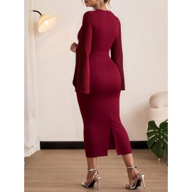 Women's Elegant Bodycon Party & Formal Dress - Burgundy/Red - Machine Washable Chic Evening Gown for Women - Formal Events & Everyday Outfits