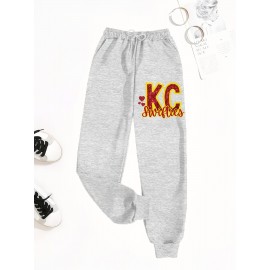 [Rugby Print Jogger Pants] Women's Casual Rugby Print Jogger Pants | Loose-Fit Drawstring Sports Trousers for Spring and Autumn | Machine Washable