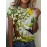 Women'S Elegant White Flower & Bird Print T-Shirt - Fresh Countryside Landscape Design, Comfortable Round Neck, Short Sleeve, Lightweight Polyester Blend for Casual Outdoor Wear, Ladies T