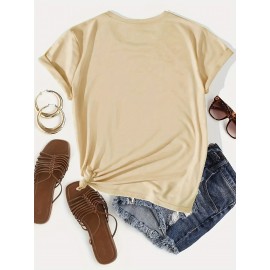 1pc Gradient Three-Stripe TOMMY Printed Women'S Summer Casual Sports T-Shirt Pullover Made of Comfortable And Smooth Polyester And Spandex Short-Sleeve Top.