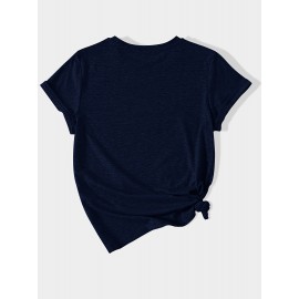 Casual Vintage Loose Round-Neck Short-Sleeve T-Shirt with a Simple English Letter Print Design.