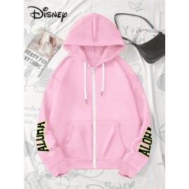 [Disney Lilo & Stitch Hoodie] Disney Licensed Women's Lilo and Stitch Casual Zip-Up Hoodie | Vibrant Fluorescent Green 