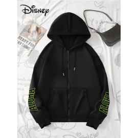 [Disney Lilo & Stitch Hoodie] Disney Licensed Women's Lilo and Stitch Casual Zip-Up Hoodie | Vibrant Fluorescent Green 