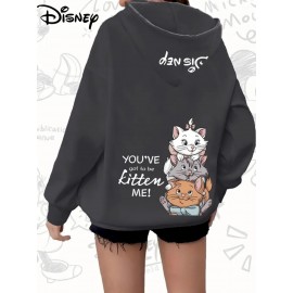 Women'S Plus Size Playtime Mary Cat & Pals Hoodie - Cozy Cartoon Print Pullover with Front Zipper, Machine Washable, Comfortable Fall/Winter Casual Sweatshirt, Oversized Hoodie