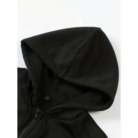 Women's Plus Size Hooded Zipper Jacket - 3-Panel Cartoon Cat Print with Pink Bows, 100% Polyester Machine-Washable Spring/Fall Casual Outerwear, Gift for Fans, Fall Fashion, Playful Design, Comfortable Fit, Cozy Outerwear, Fashion Lovers