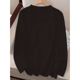 [Plus Size Halloween T-Shirt] Plus Size Women's Halloween Oversized Long Sleeve T-Shirt | Gothic Rabbit Print with Spooky Forest | Black & White Halloween Party Outfit | Casual Everyday Fall/Winter Top | Machine Washable Year-Round Layering Essential