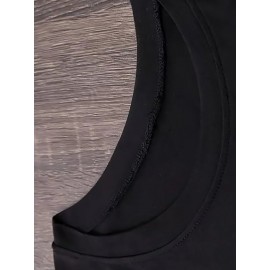 Plus Size - Women'S Plus Size Halloween Cat Print T-Shirt - Black Casual Crew Neck Tee with Playful Cartoon Cats, Breathable & Comfortable for Casual Attire, Halloween Shirts