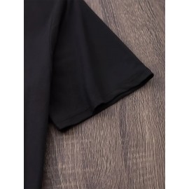 Plus Size - Women'S Plus Size Halloween Cat Print T-Shirt - Black Casual Crew Neck Tee with Playful Cartoon Cats, Breathable & Comfortable for Casual Attire, Halloween Shirts