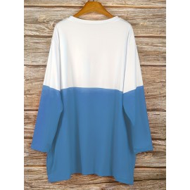 [Christmas Snowman Dress] Cozy Grey Christmas Snowman Print Plus Size Women's Long Sleeve Casual Dress | Machine Washable Winter Outfit for Autumn & Winter, Festive Design, Durable Construction