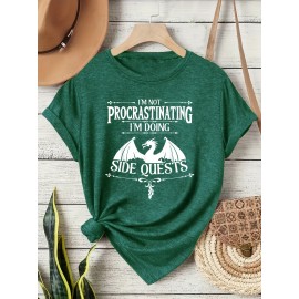 Casual Vintage Loose Round-Neck Short-Sleeve T-Shirt with a Simple English Letter Print Design.