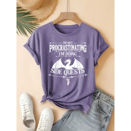 Casual Vintage Loose Round-Neck Short-Sleeve T-Shirt with a Simple English Letter Print Design.