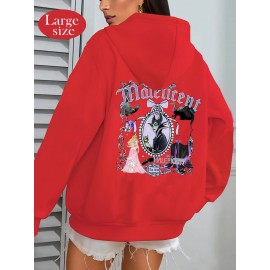 [Disney Women's Fashion Hoodie] 1pc Disney Luxurious Winter Large Size Women's Fashion Hoodie, Toy Story Theme, Maleficent, Printed Hoodie Sports Top, Street Style Women's Zip-Up Sweatshirt, Suitable for Gifting