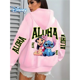 [Disney Lilo & Stitch Hoodie] Disney Licensed Women's Lilo and Stitch Casual Zip-Up Hoodie | Vibrant Fluorescent Green 