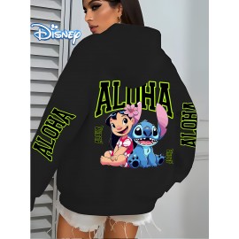 [Disney Lilo & Stitch Hoodie] Disney Licensed Women's Lilo and Stitch Casual Zip-Up Hoodie | Vibrant Fluorescent Green 